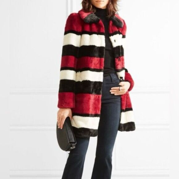 Alice + Olivia Kinsley Oversized Stripe Faux Fur Coat - Picture 1 of 13